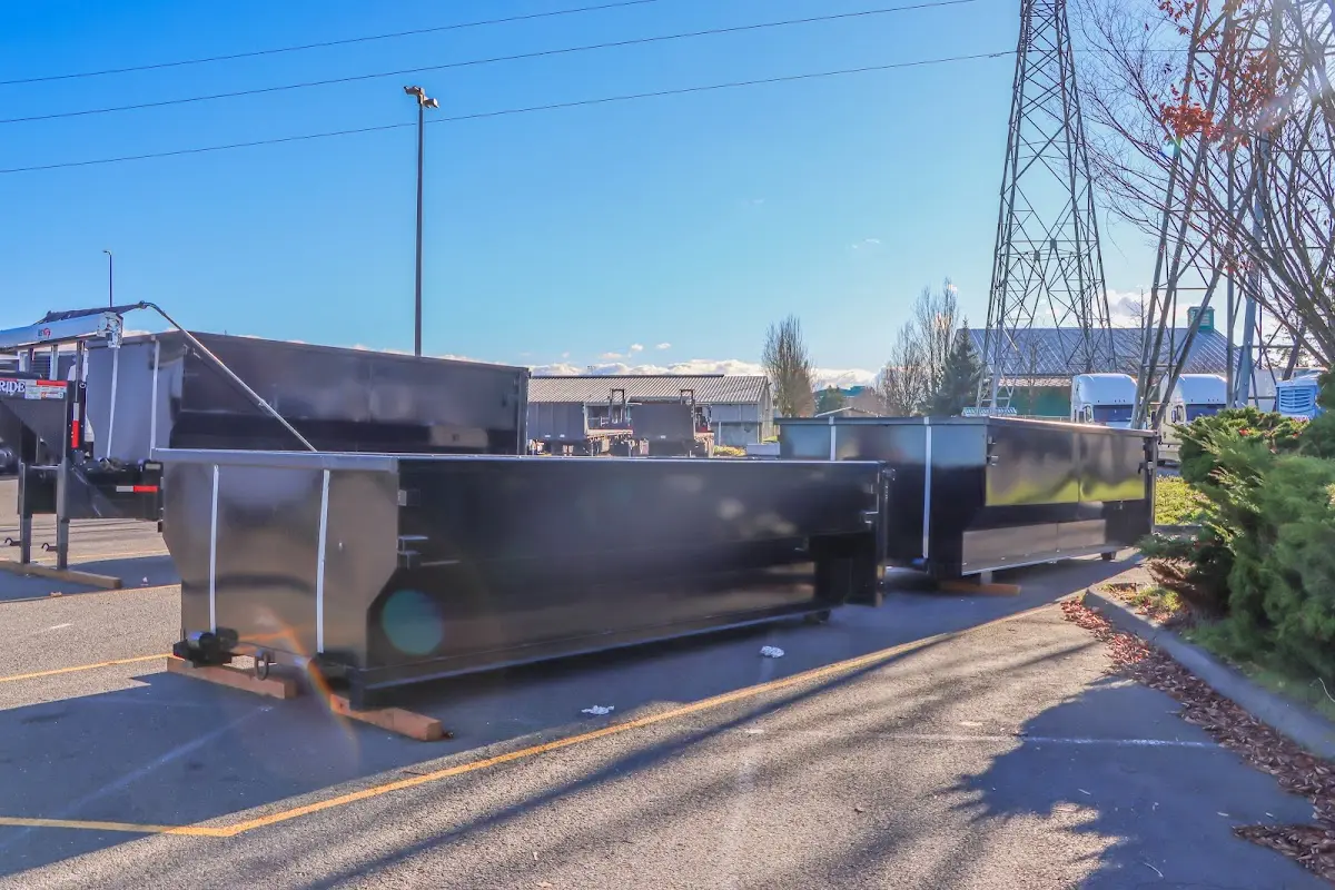 Roll-off dumpster ready for waste disposal at job site for 6 Yard Dumpster Rental in Fort Leonard Wood